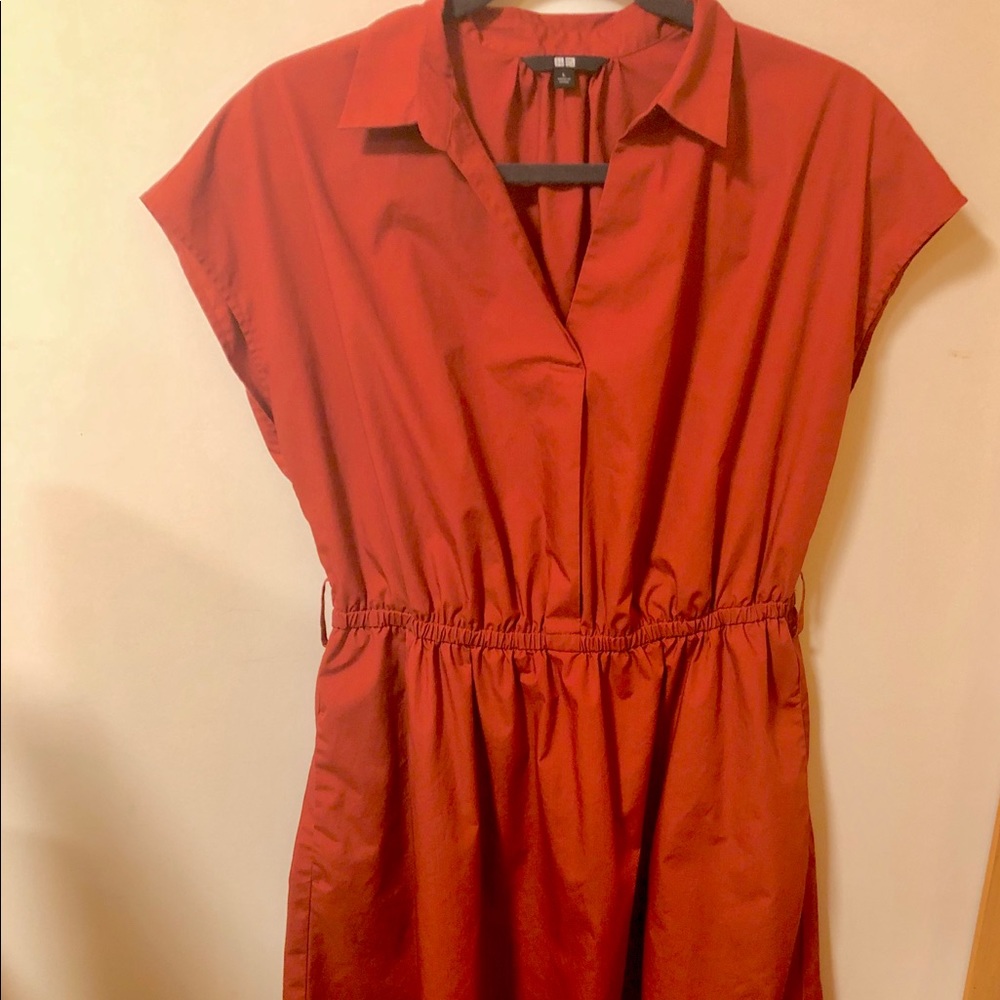 Uniqlo Dresses | Uniqlo Short Sleeve Cotton Shirt Dress  | Color: Orange |Size:L